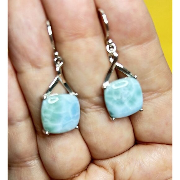 925 Silver Natural Larimar from Dominic Republic Elegant Dangle Earrings 12.88mm - Picture 10 of 10